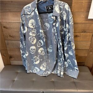 Rock roll and soul Blue and White Skull Print Jacket